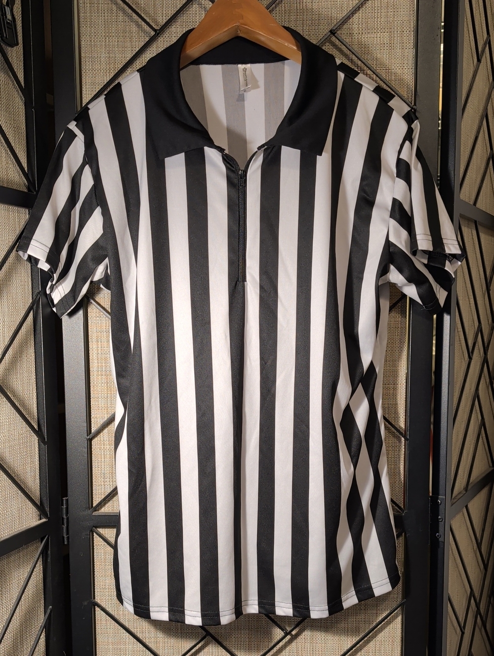 Women's Black and White Striped Referee-Style Jersey